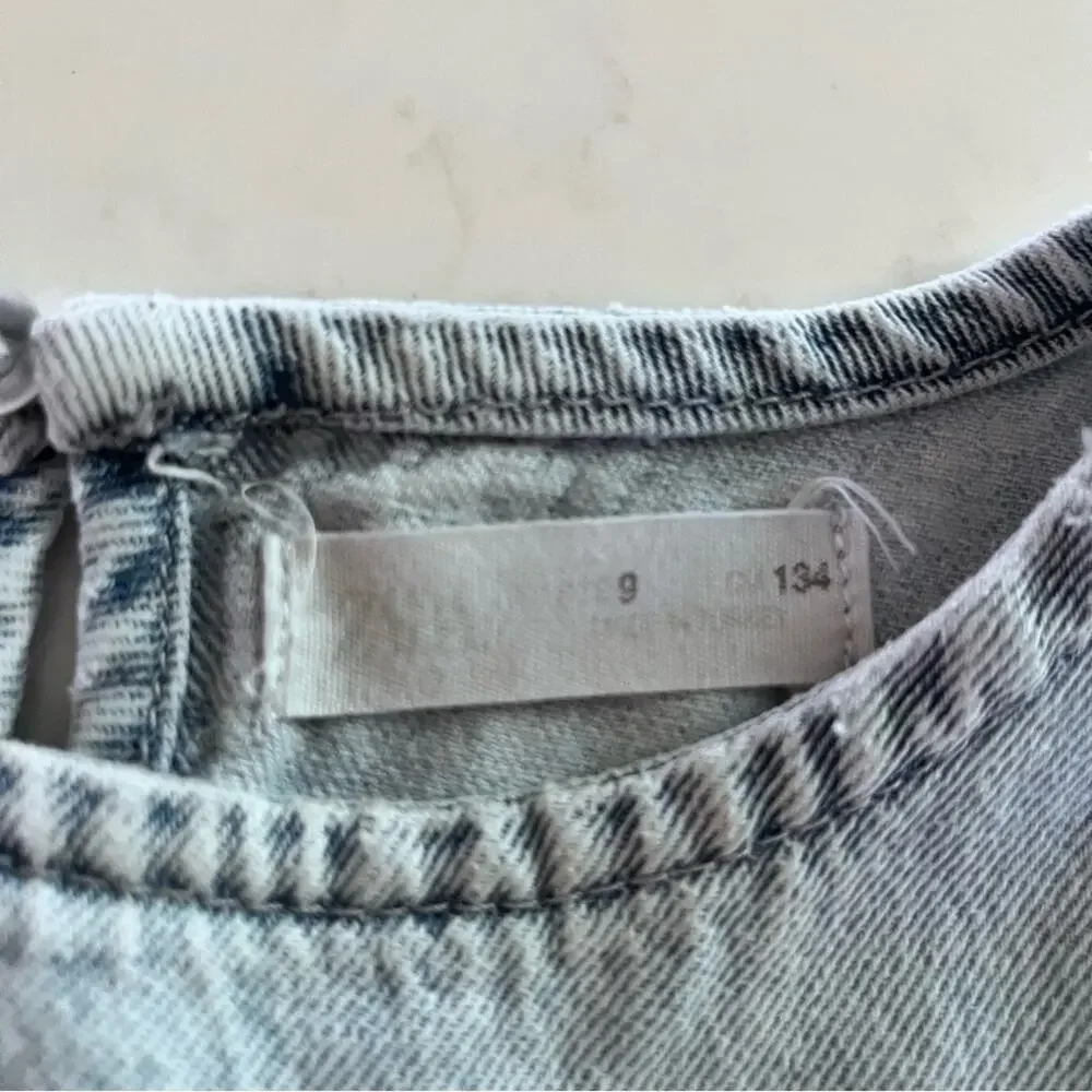 Zara Girls Acid Denim Dress Blue Size 9 with Tie & Slits